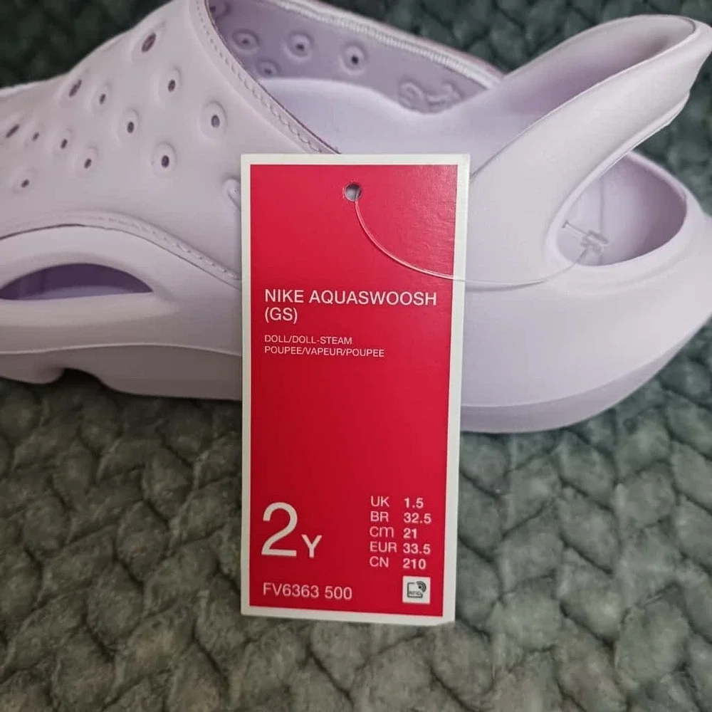 Nike Aqua Swoosh GS little Kids' Sandals Clogs Lavender Purple FV6363 500 Sz 2Y